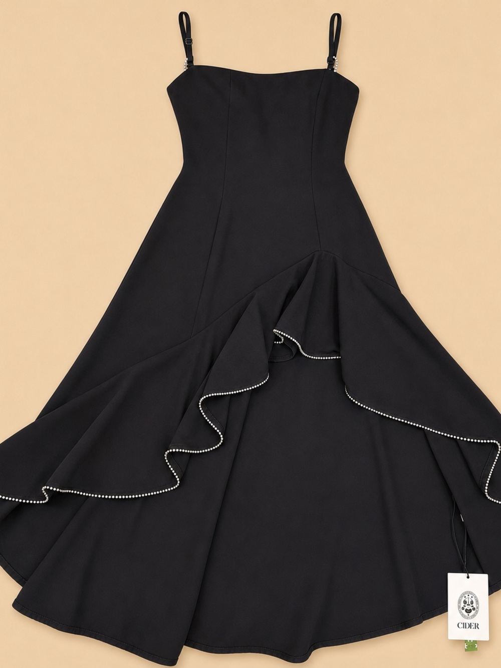 Fashionable Cider Black One-Shoulder Ruffle Hem Dress